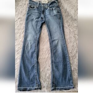 Ariat REAL Denim Low Rise Raquel Boot Cut Jeans Thick Stitch Raw Hem Stretchy 26